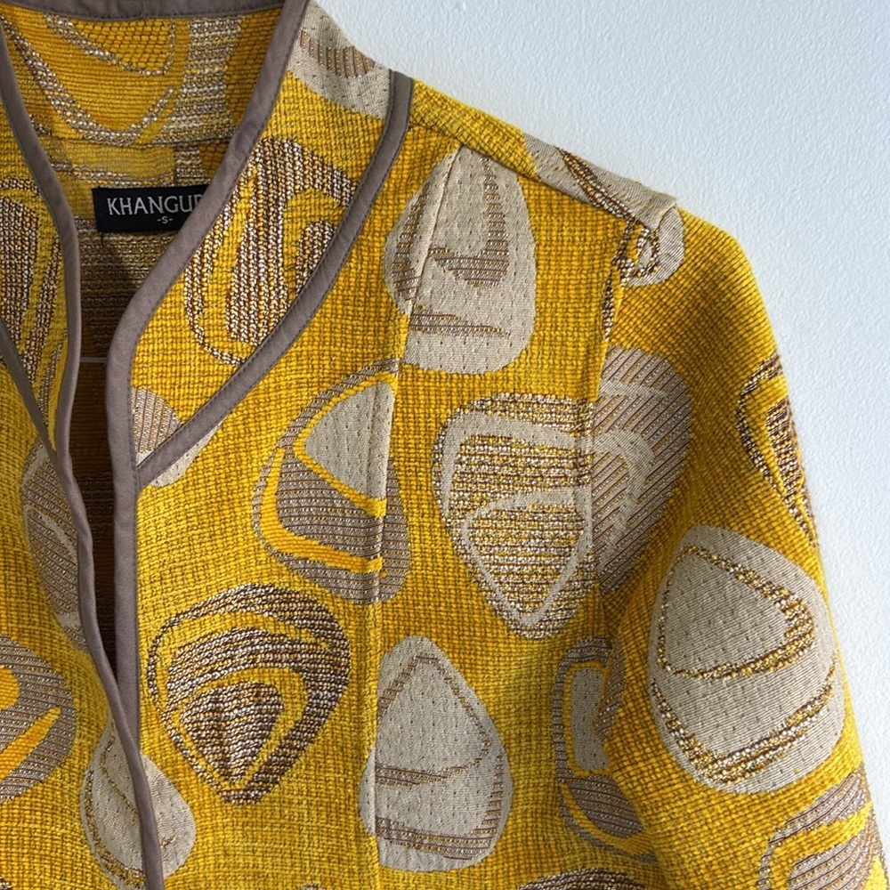 Khangura Yellow Patterned Women's Jacket size Small